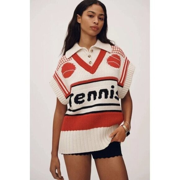 NWT Size XL - Maeve Oversized 100% Cotton Tennis Sweater Vest (NWT US$ 228) - Picture 1 of 6